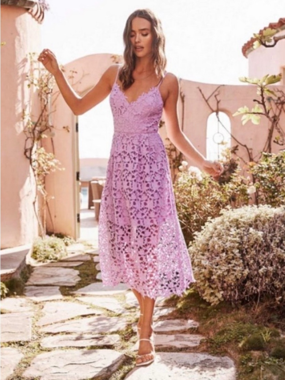 ASTR Eyelet Midi Dress in Lilac - Picture 8 of 8